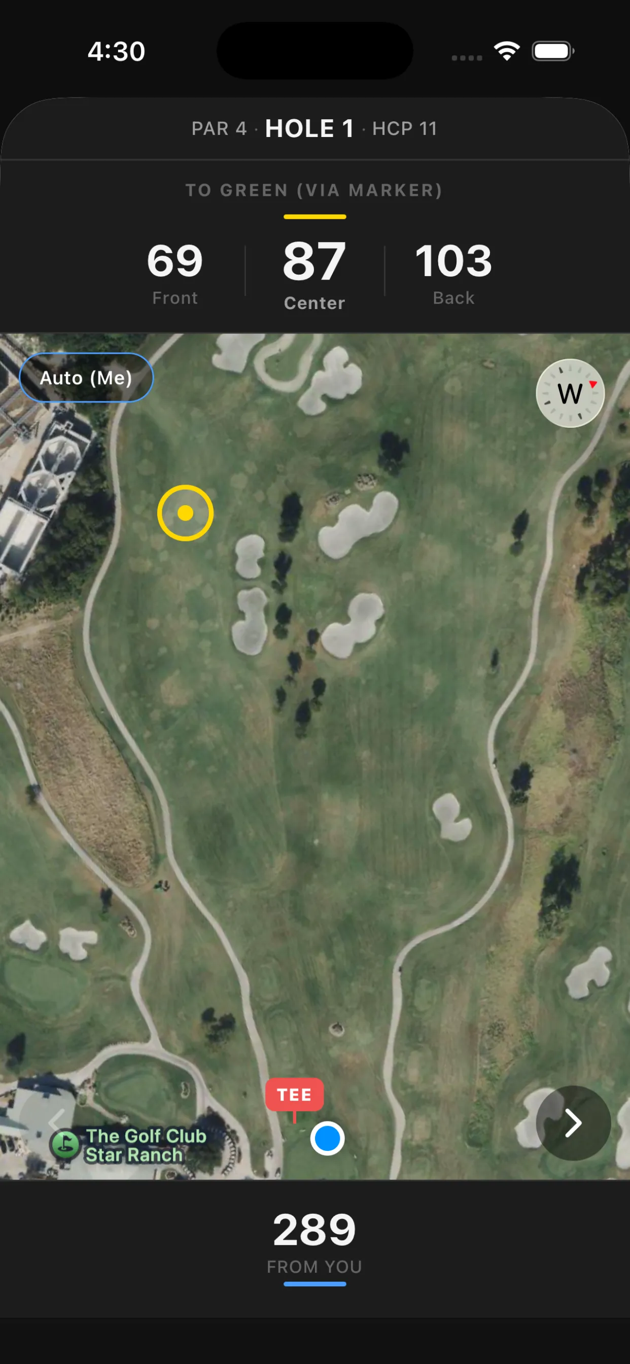 BirdieLab hole GPS screen