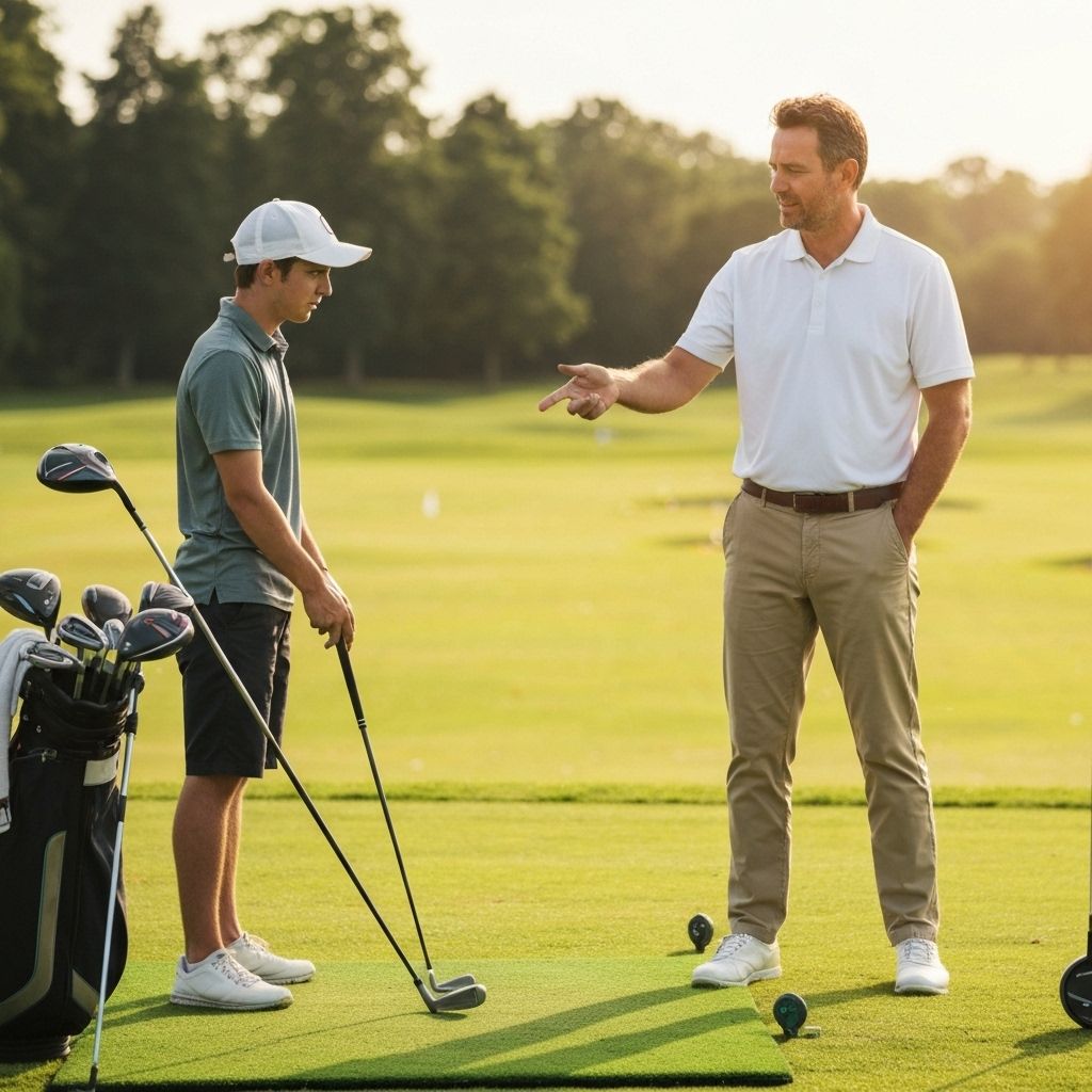 Golf coach instructing student